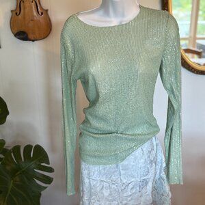 🌞NWT XS Free People Intimately Gold Rush Long Sleeve Sequin Top - Green, #58